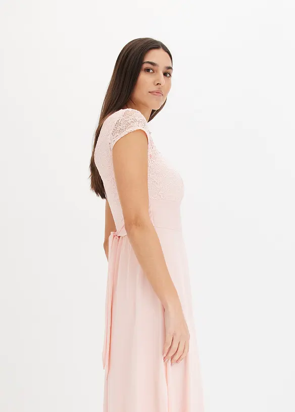 Robe en crêpe avec dentelle et détail à nouer, bonprix