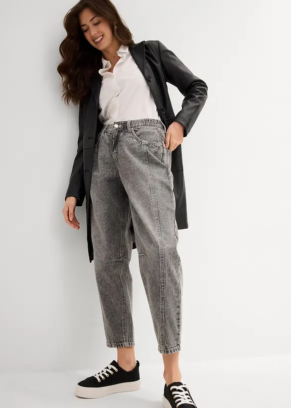 Jean barrel taille mi-haute peu extensible, cropped, bonprix