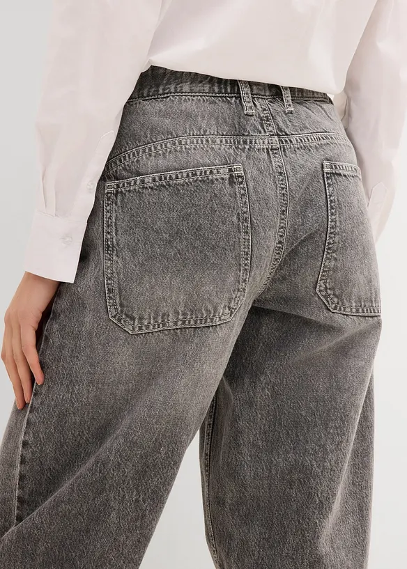 Jean barrel taille mi-haute peu extensible, cropped, bonprix