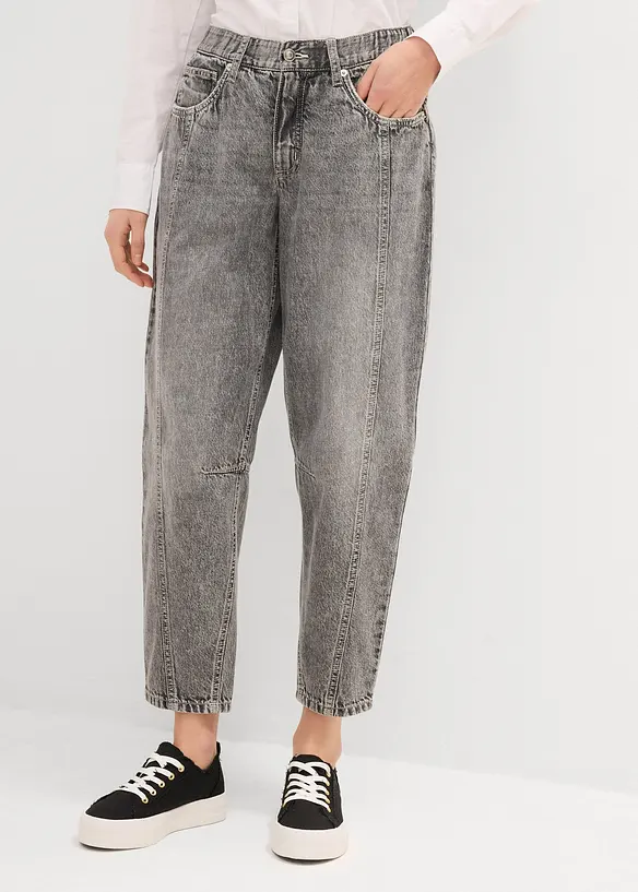 Jean barrel taille mi-haute peu extensible, cropped, bonprix