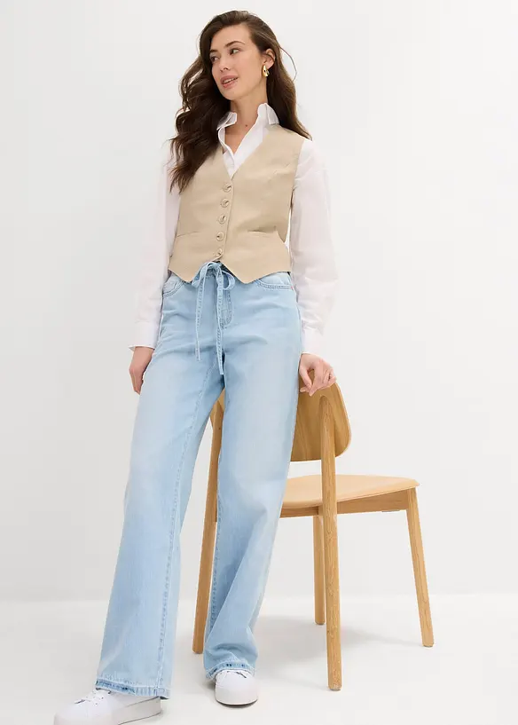 Jean large, taille mi-haute, ceinture, bonprix