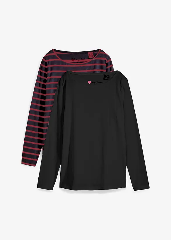Lot de 2 T-shirts manches longues à encolure bateau, bonprix