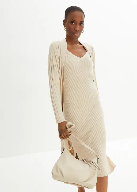 Long gilet en maille coton et soie, bonprix