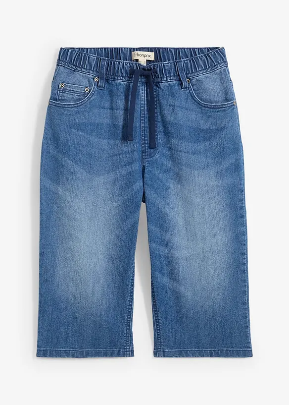 Bermuda long en jean, taille extensible, slim, bonprix