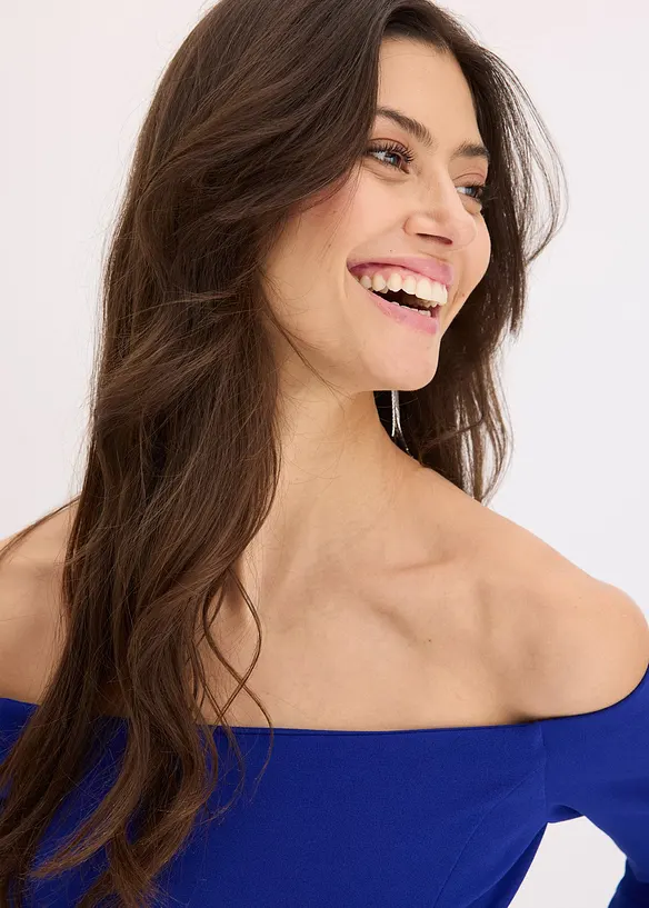 Robe col Bardot en crêpe texturé, bonprix