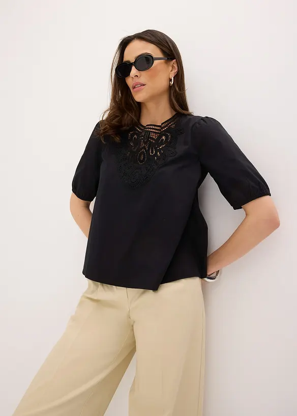 Blouse manches courtes à dentelle, bonprix