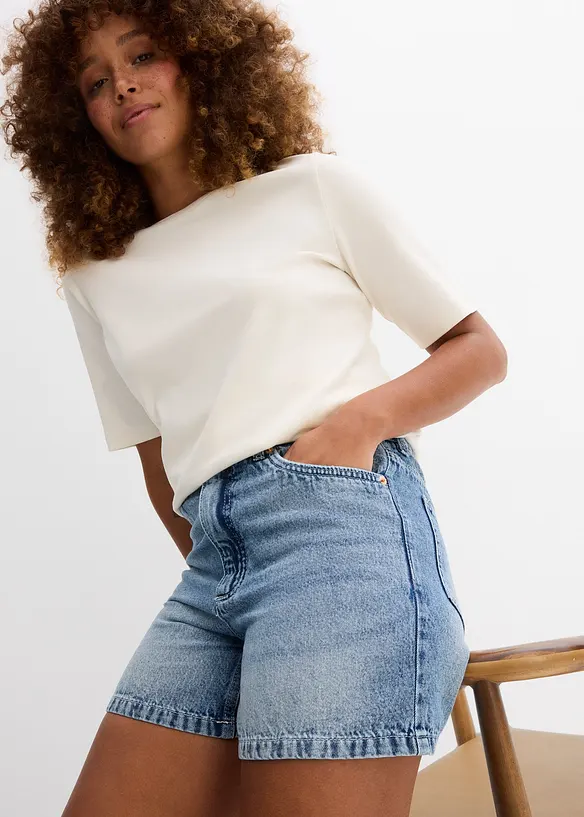Short en jean taille haute, peu extensible, bonprix