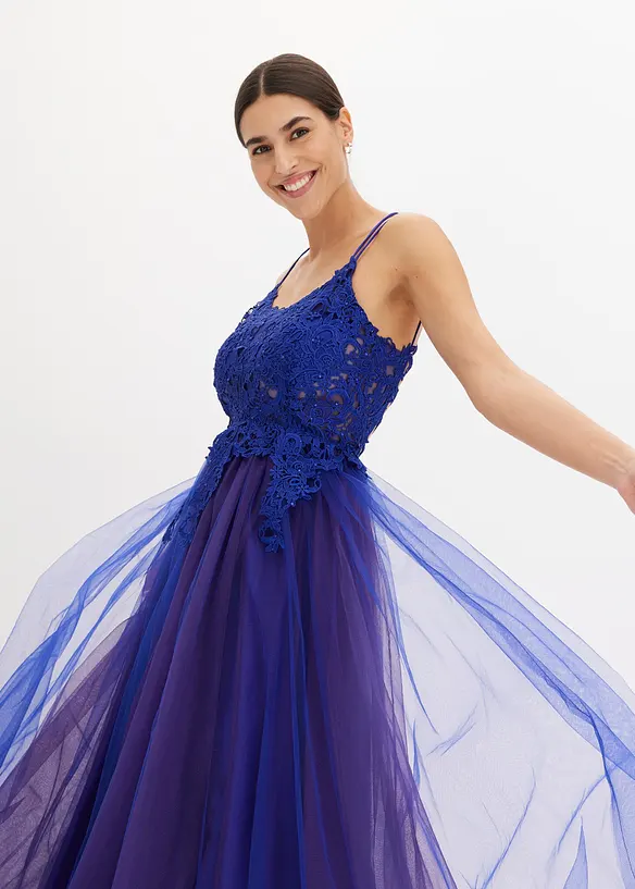 Robe longue en tulle délicat avec dentelle, bonprix