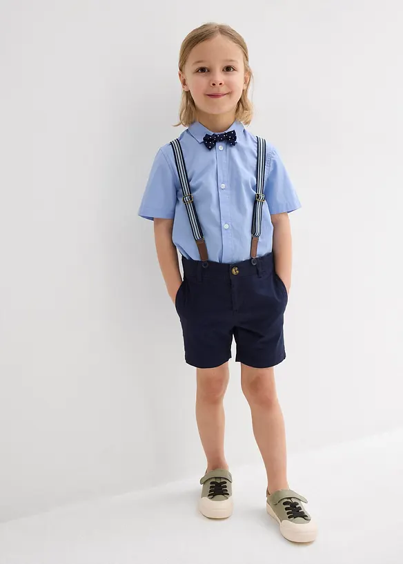 Chemise manche courtes, bermuda chino, bretelles et nœud papillon (ens. 4 pces), bonprix