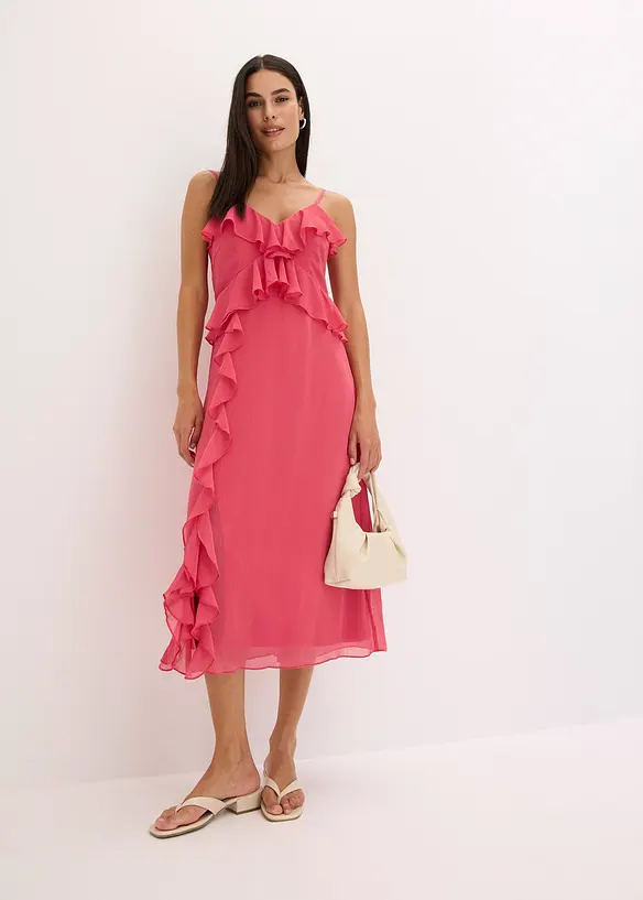 Robe midi en crêpe à volants, bonprix