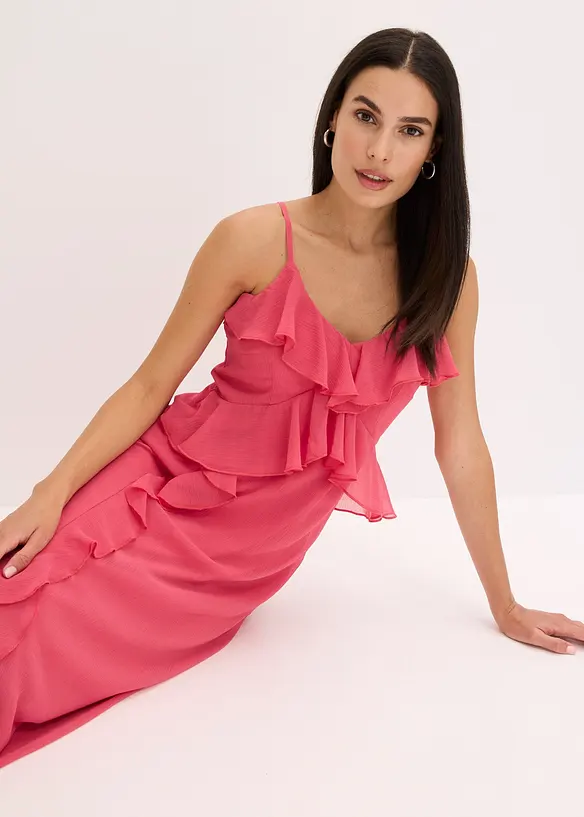 Robe midi en crêpe à volants, bonprix