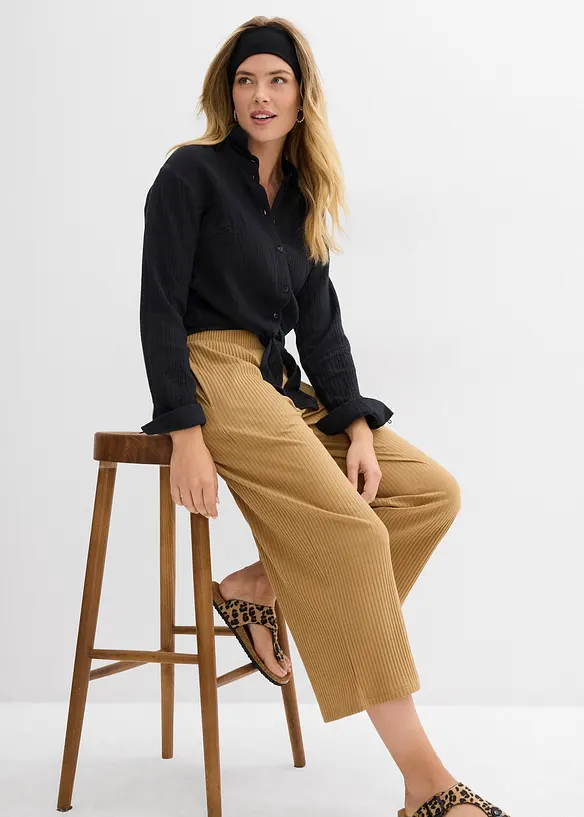 Pantalon en jersey côtelé à taille élastiquée, bonprix