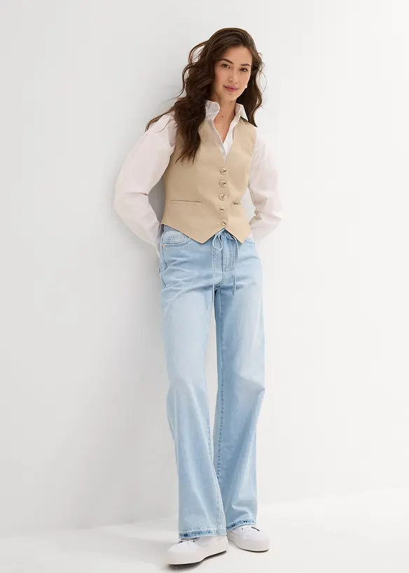 Jean large, taille mi-haute, ceinture, bonprix