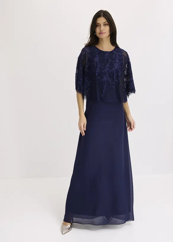 Robe longue en crêpe avec broderies florales, bonprix