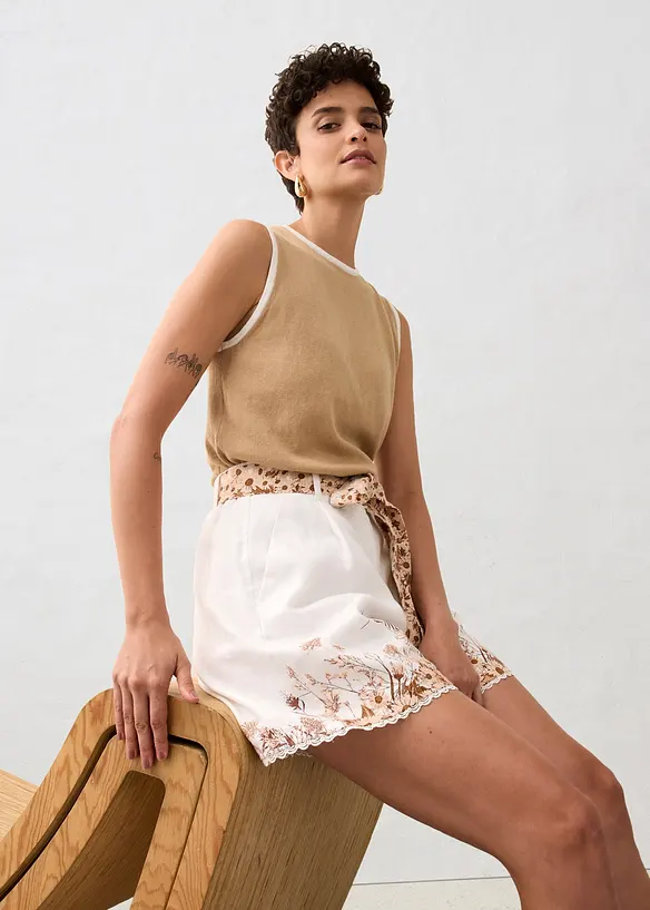Short 100% lin à imprimé floral, bonprix