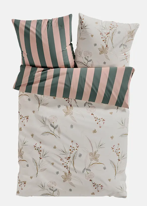 Parure de lit réversible, face fleurs et face rayures, bonprix