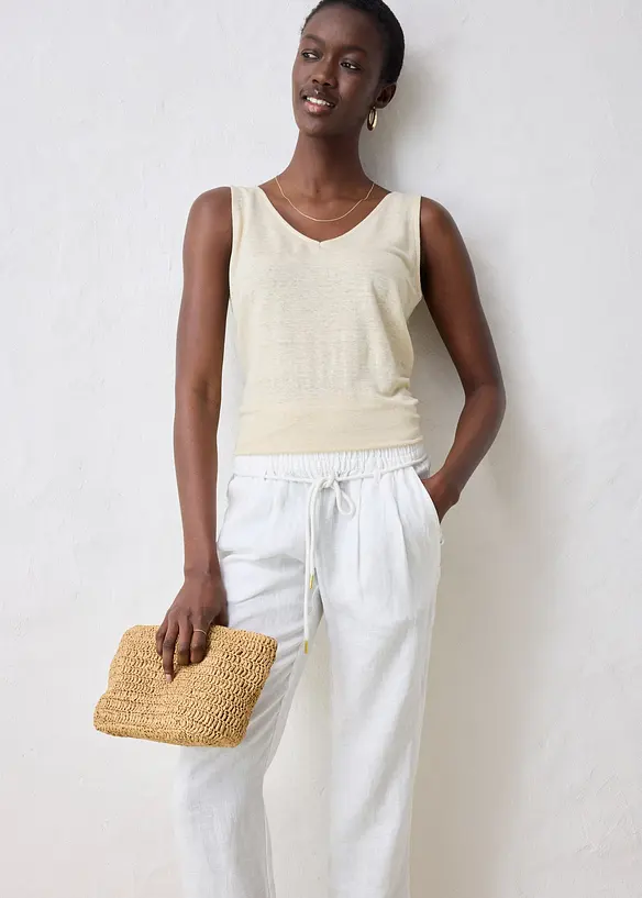 Pantalon taille élastiquée 100 % lin, bonprix