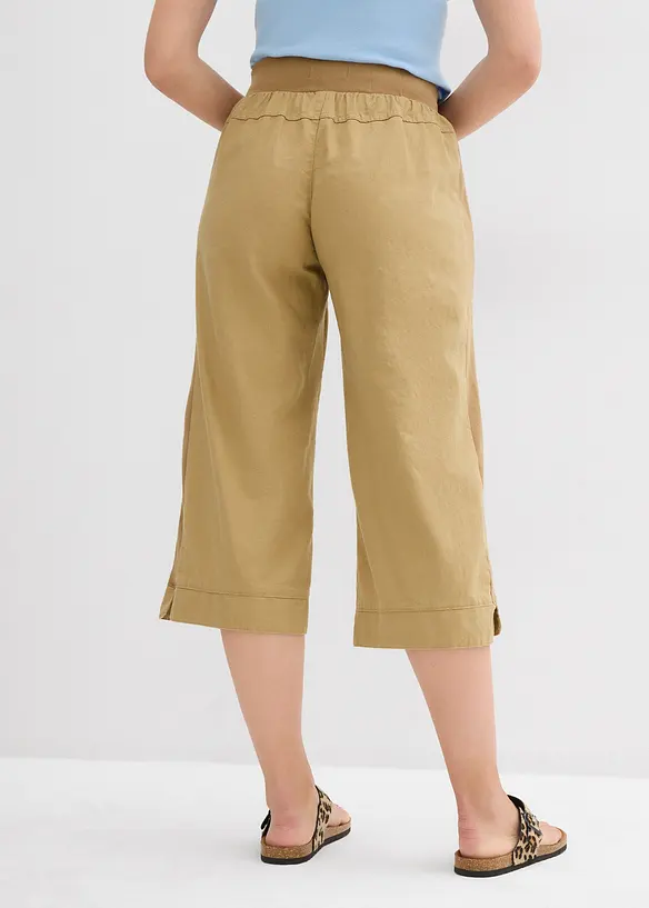 Pantalon en lin majoritaire, longueur 3/4, bonprix