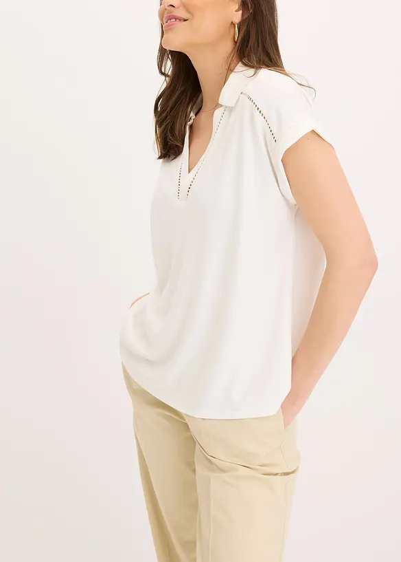 Polo en maille piquée de viscose avec empiècement en dentelle, bonprix