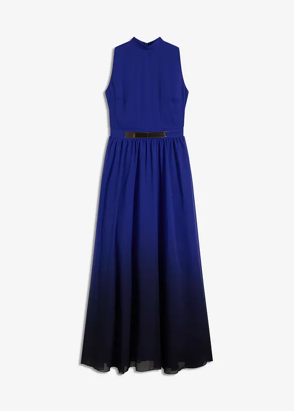 Robe longue en crêpe à col montant et empiècement taille, bonprix