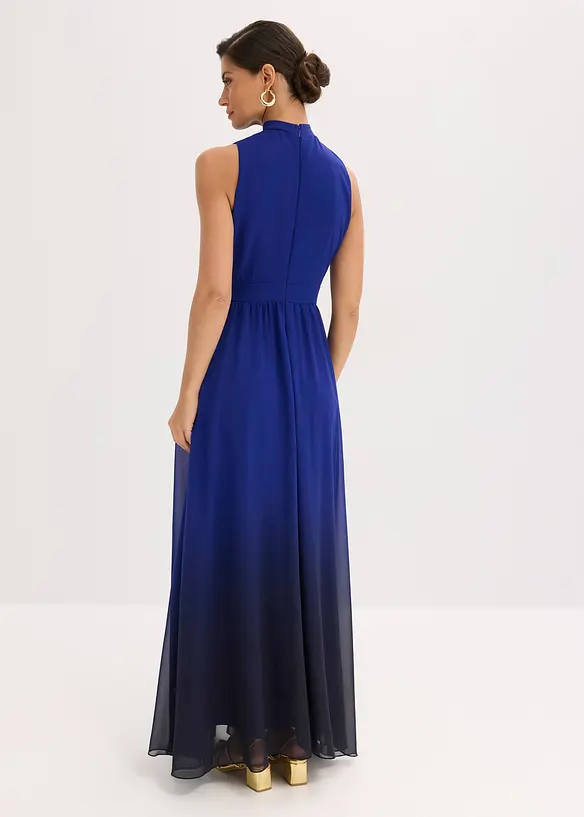Robe longue en crêpe à col montant et empiècement taille, bonprix