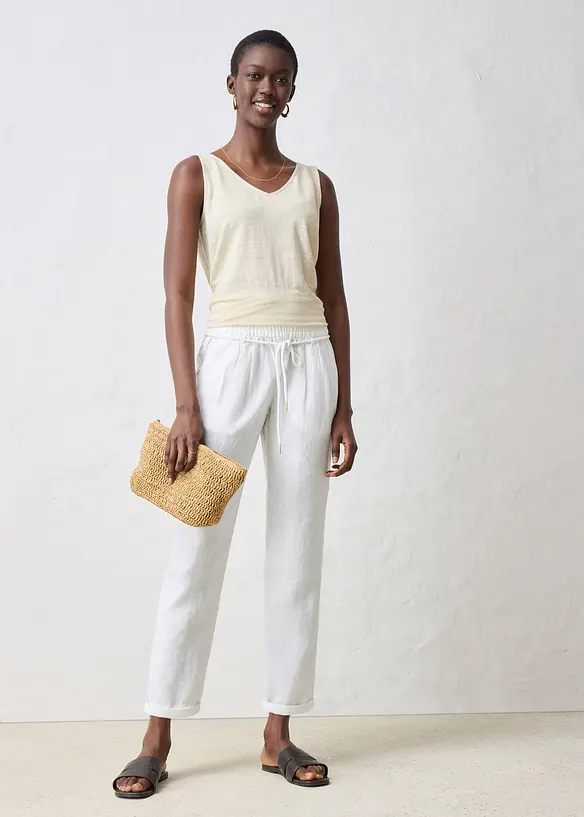 Pantalon taille élastiquée 100 % lin, bonprix