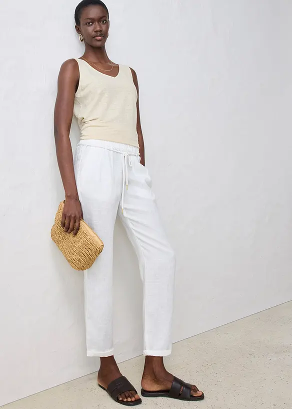 Pantalon taille élastiquée 100 % lin, bonprix