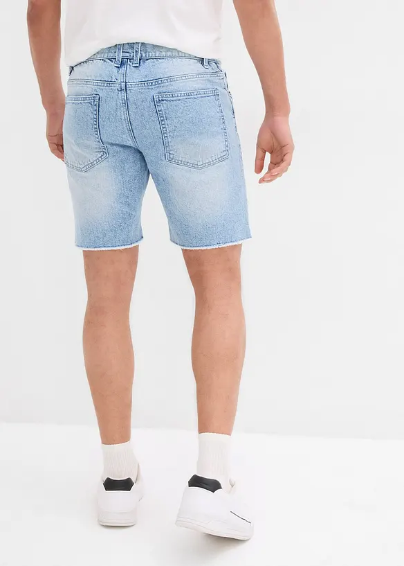 Bermuda en jean extensible à finitions effilochées, loose, bonprix