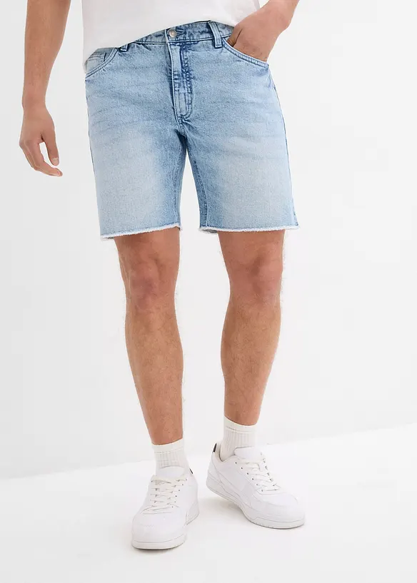 Bermuda en jean extensible à finitions effilochées, loose, bonprix