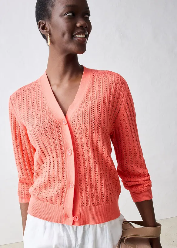 Gilet en maille ajourée avec lin, bonprix
