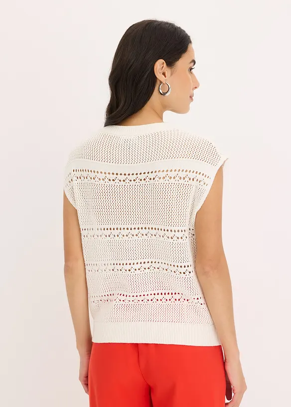 Gilet manches courtes en maille ajourée, bonprix