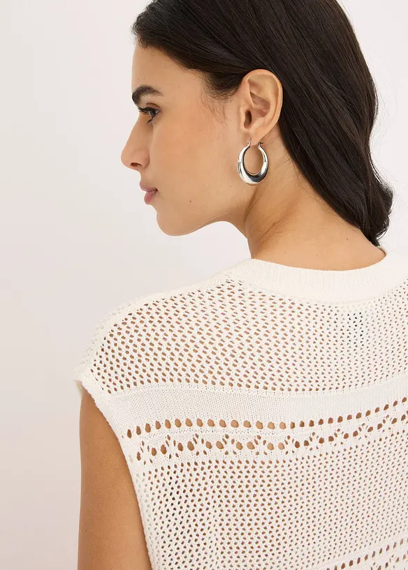 Gilet manches courtes en maille ajourée, bonprix