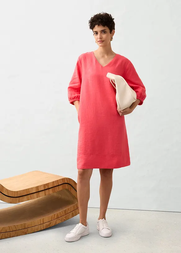 Robe 100 % lin, manches 3/4, bonprix
