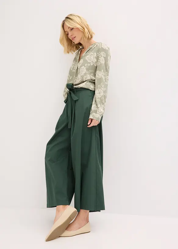 Pantalon en popeline de coton et ceinture (ens. 2 pces), bonprix