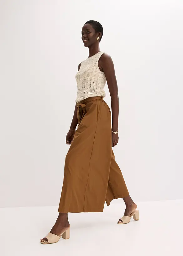 Pantalon en popeline de coton et ceinture (ens. 2 pces), bonprix
