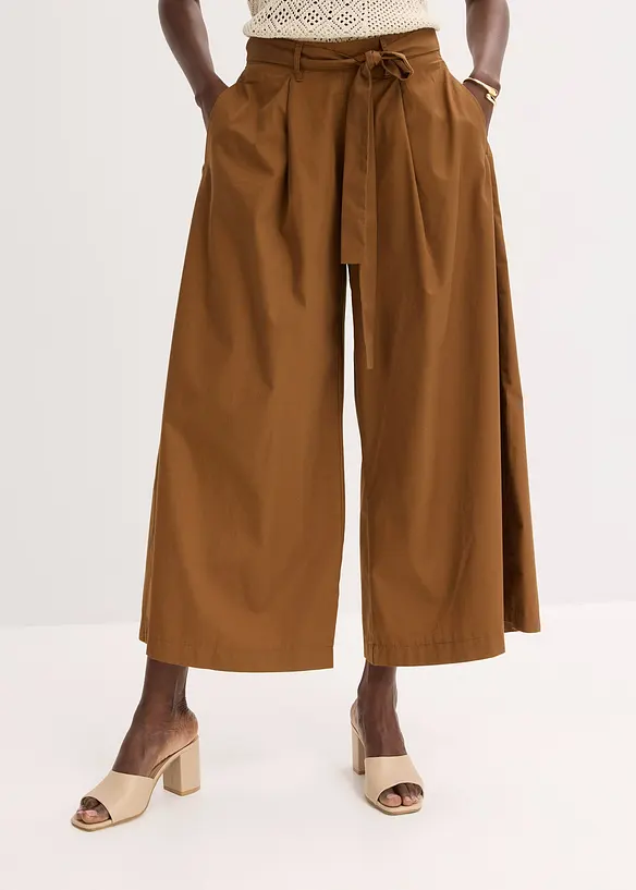 Pantalon en popeline de coton et ceinture (ens. 2 pces), bonprix