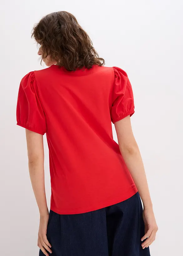 T-shirt en jersey avec manches bouffantes en popeline de coton, bonprix
