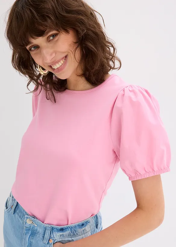 T-shirt en jersey avec manches bouffantes en popeline de coton, bonprix