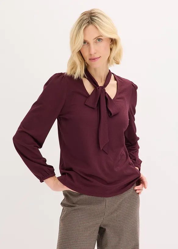 T-shirt manches longues texturé à lavallière amovible, bonprix