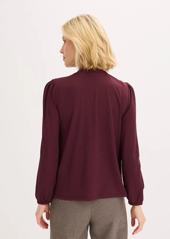 T-shirt manches longues texturé à lavallière amovible, bonprix