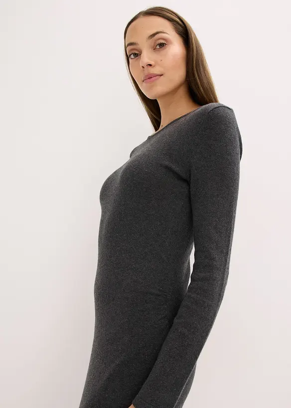 Robe midi froncée sur les côtés contenant du cachemire, bonprix