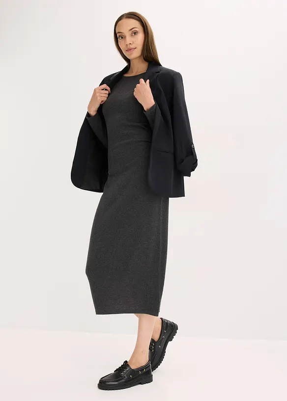 Robe midi froncée sur les côtés contenant du cachemire, bonprix