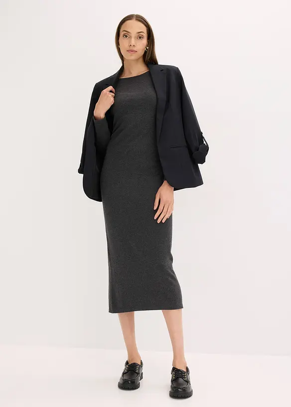 Robe midi froncée sur les côtés contenant du cachemire, bonprix