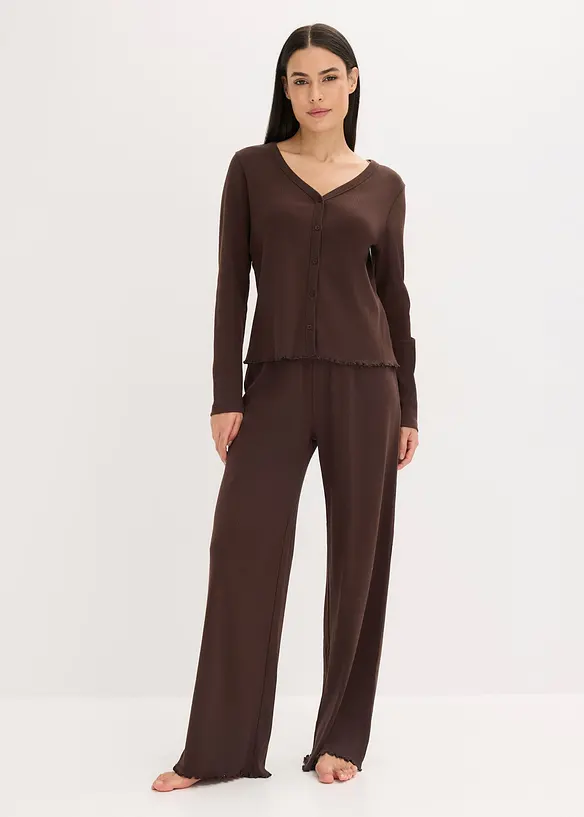 Pyjama boutonné en matière côtelée, bonprix