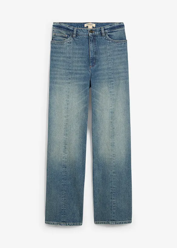 Jean droit et loose, taille haute, peu extensible, bonprix