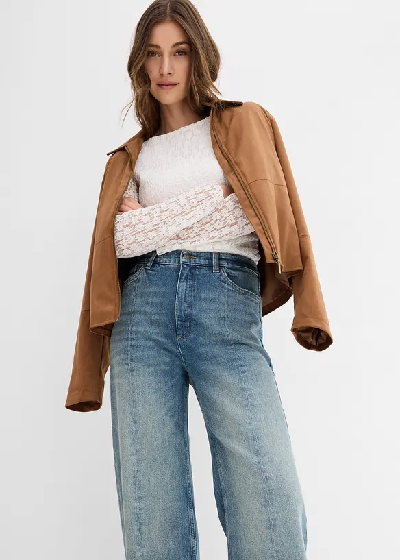 Jean droit et loose, taille haute, peu extensible, bonprix