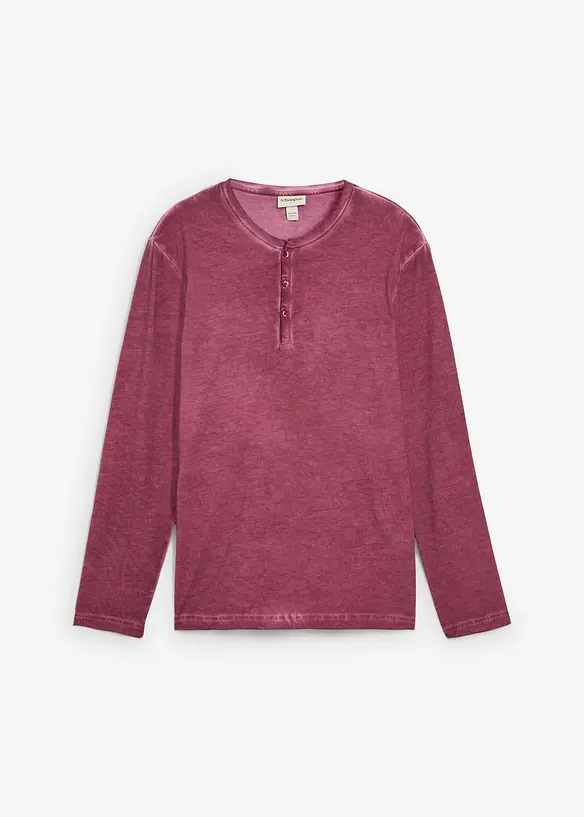 T-shirt manches longues délavé col tunisien, 100% coton, bonprix