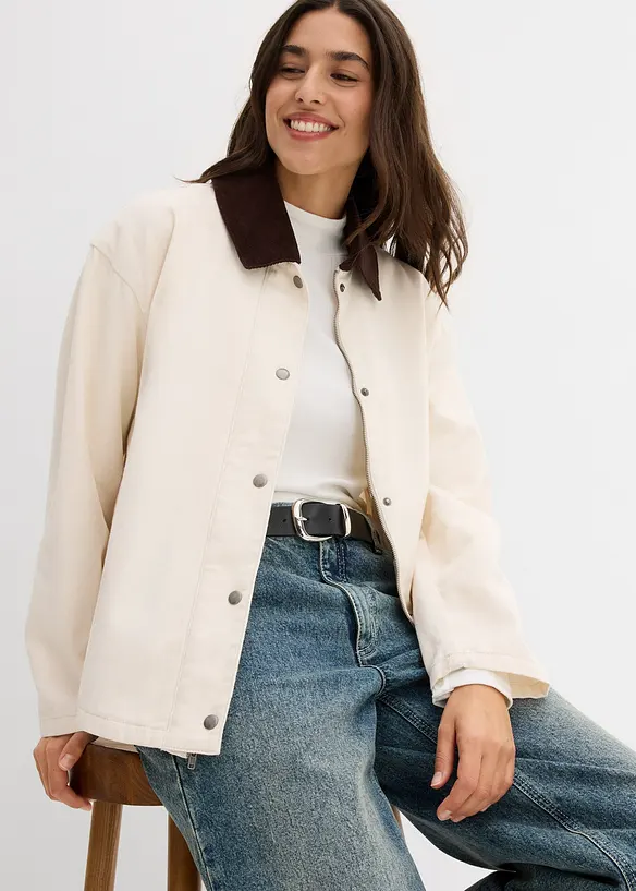 Veste en twill avec col en velours côtelé, bonprix