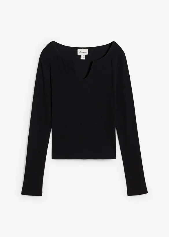 T-shirt court en coton côtelé, bonprix