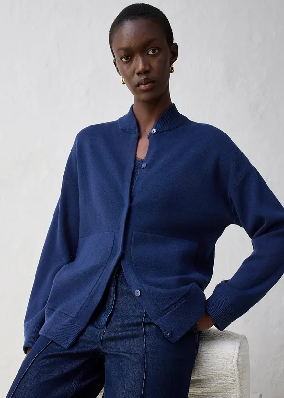 Gilet en maille oversize, coton et laine mérinos, bonprix